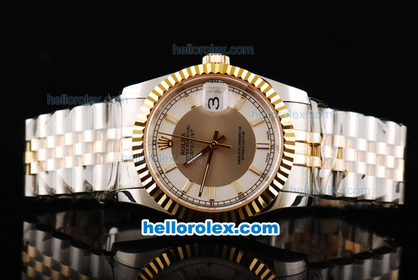 Rolex Datejust Swiss ETA 2836 Automatic Movement 18K Gold Never Fade with Stick Markers and Grey Dial-Two Tone - Click Image to Close